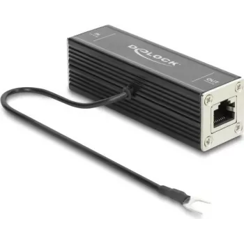 Delock protección contra sobretensiones de red RJ45 Cat.6A, compatible con PoE++, 10 Gbps, apantallada, negra