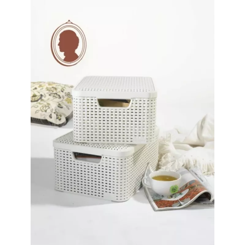 CURVER Style M caja de almacenamiento con tapa, 39,3 x 29,3 x 18,7 cm, crema, 21,6L, plegable