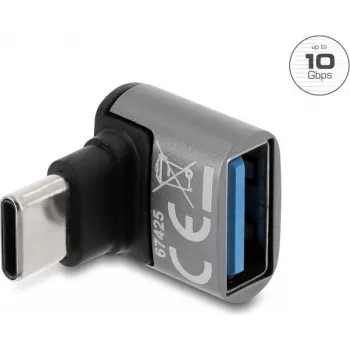 Delock adaptador USB 10 Gbps USB Type-C macho a USB Type-A hembra, acodado hacia arriba, carcasa de aluminio