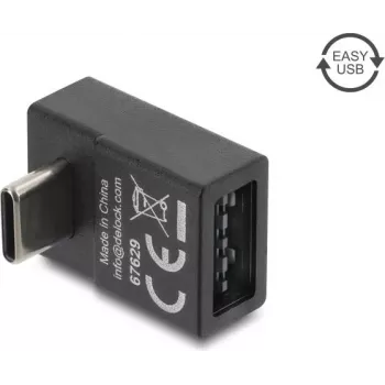 Delock USB 2.0 USB Type-C macho a Easy USB Type-A hembra adaptador acodado, negro