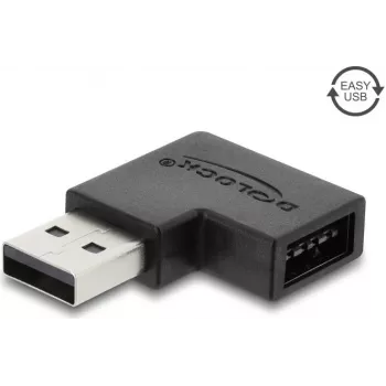 Delock USB 2.0 Type-A macho a Easy USB Type-A hembra adaptador, acodado a la izquierda, negro