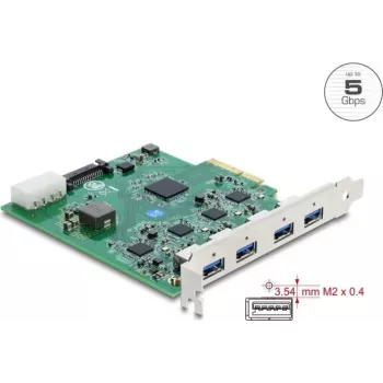 Delock tarjeta PCI Express x4 a 4 x USB 5 Gbps USB Type-A de cuatro canales