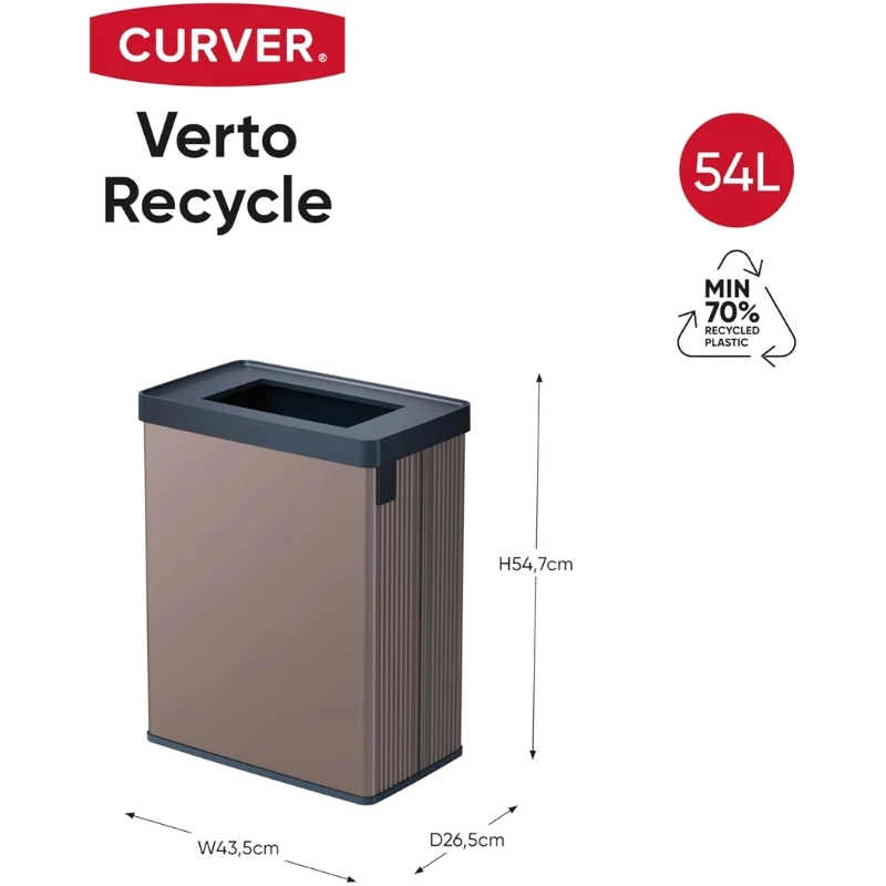 CURVER Cubo de basura rectangular metalizado Verto Recycle 54L Pearl Pink