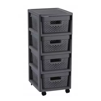 CURVER Infinity Cómoda con ruedas con 4 cajas perforadas 11L, Gris oscuro, 30x36x69 cm