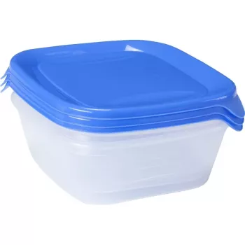 CURVER Fresh&Go set de cuencos de almacenamiento con 3, de 0,8 L cada uno, azul, tapas herméticas, sin BPA, microondas, congelador, aptos para lavavajillas