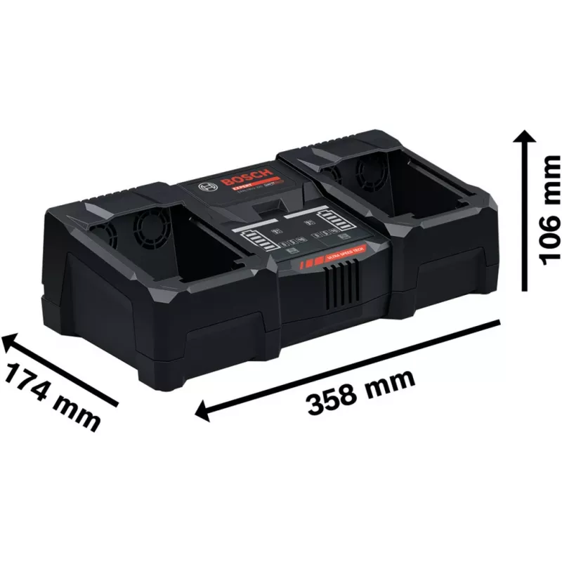 Bosch EXAL18V2-320 (C) cargador rápido doble para baterías de 18V Li-Ion, 16A, Active Air Cooling, compatible con Bluetooth