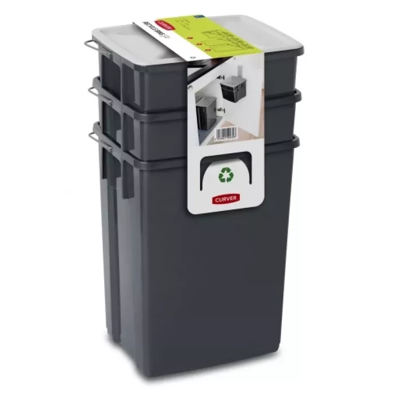CURVER Biobox set de cubos de basura 2x10L + 6L gris