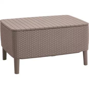 Keter Salemo mesa de centro de exterior en beige – resistente mesa de resina efecto ratán para la terraza