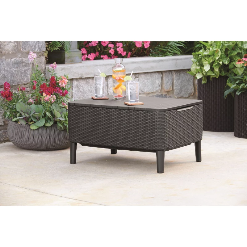 Keter Salemo mesa de centro de exterior en beige – resistente mesa de resina efecto ratán para la terraza