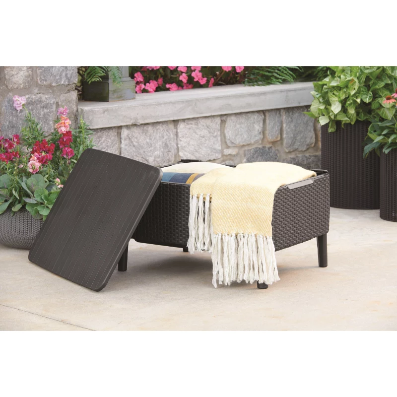 Keter Salemo mesa de centro de exterior en beige – resistente mesa de resina efecto ratán para la terraza