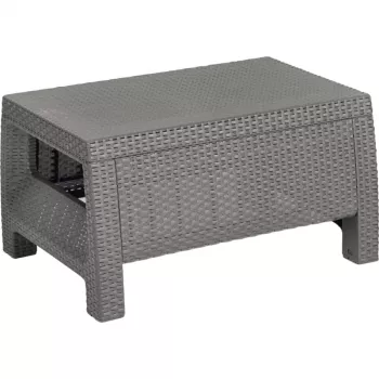 KETER Corfu mesa de jardín, efecto ratán resina, beige, rectangular, resistente a la intemperie, protección UV, montaje sencillo