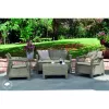 KETER Corfu mesa de jardín, efecto ratán resina, beige, rectangular, resistente a la intemperie, protección UV, montaje sencillo