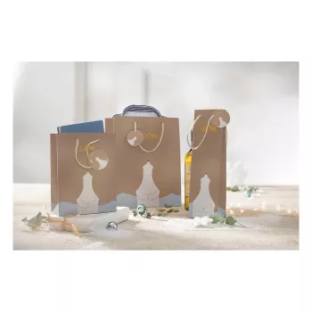 SIGEL GT050 Bolsas de regalo, oso polar con motivo de estrellas fugaces, 17 x 23 cm, pack de 5, papel, asas de cordón, certificado FSC