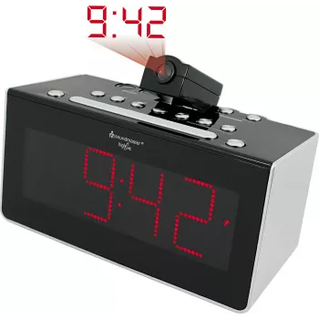Soundmaster FUR6005 Reloj proyector FM con doble alarma, pantalla LED roja, Negro