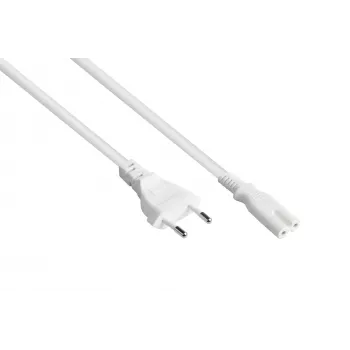 Kabelmeister Cable de alimentación euro conector macho euro Type-C a conector hembra IEC C7 Figure-8, Blanco, 0,75mm², 2,5m