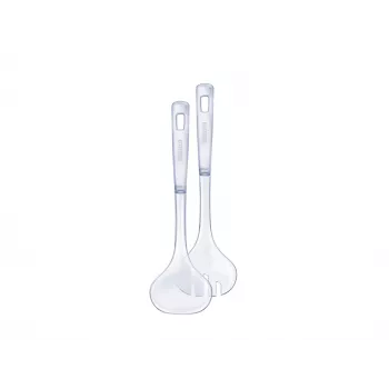 LEIFHEIT Sterling Cubiertos de ensalada, acero inoxidable con mangos de plástico negro, set de 2 piezas, apto para lavavajillas