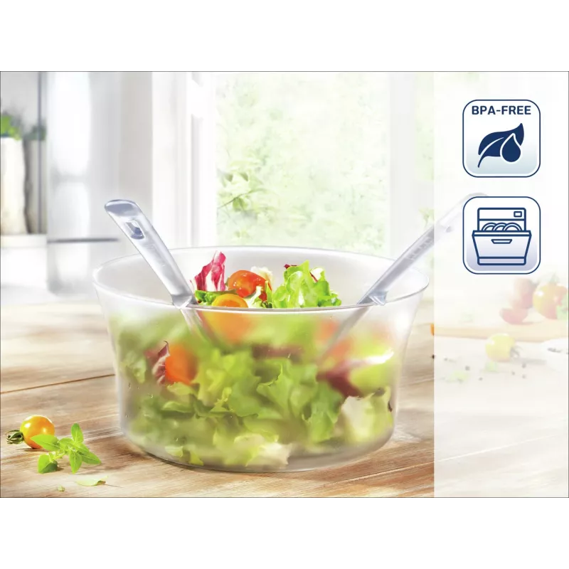 LEIFHEIT Sterling Cubiertos de ensalada, acero inoxidable con mangos de plástico negro, set de 2 piezas, apto para lavavajillas