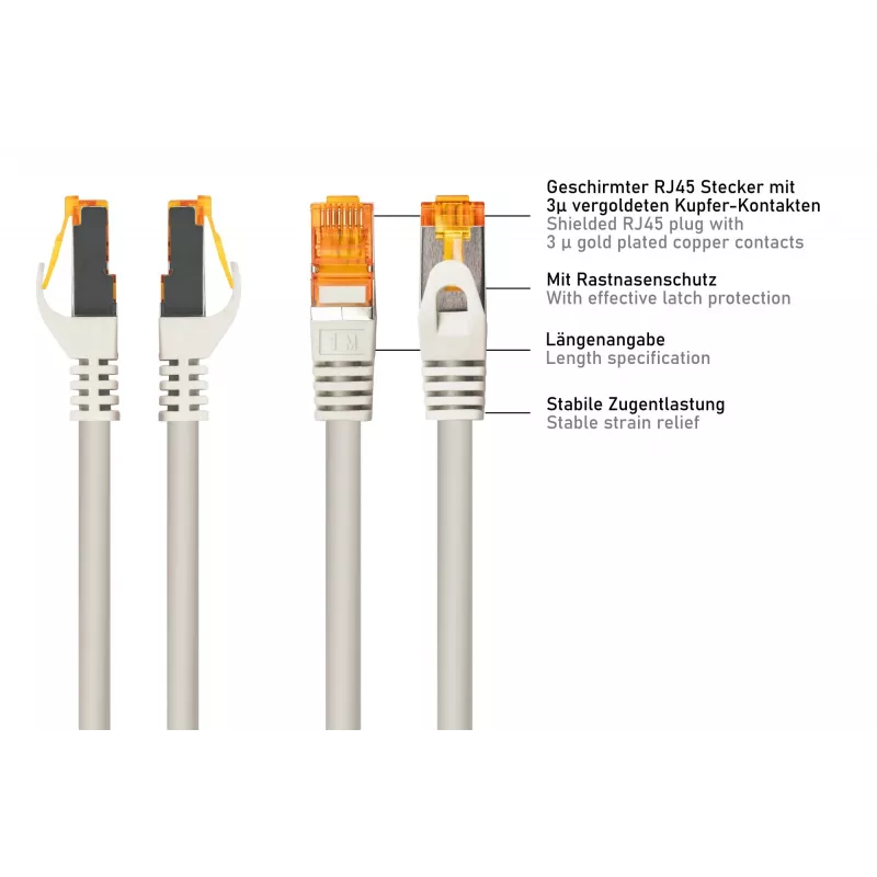 Kabelmeister Cable de red Cat.7 S/FTP, funda TPE, libre de halógenos, gris, 0,5m