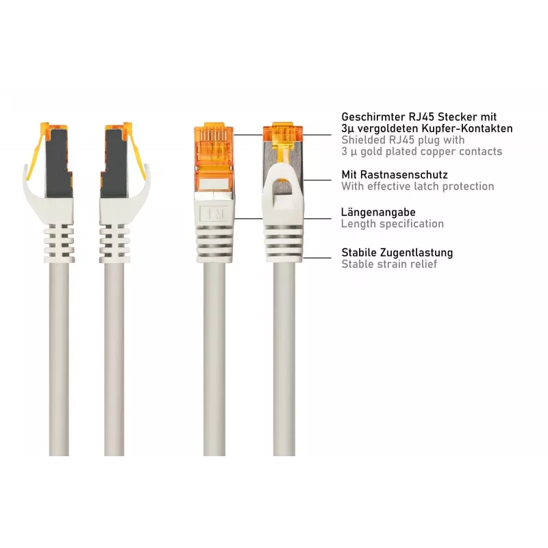 Cable Cat.7 S/FTP Patch, funda TPE, libre de halógenos, gris, 3m Kabelmeister