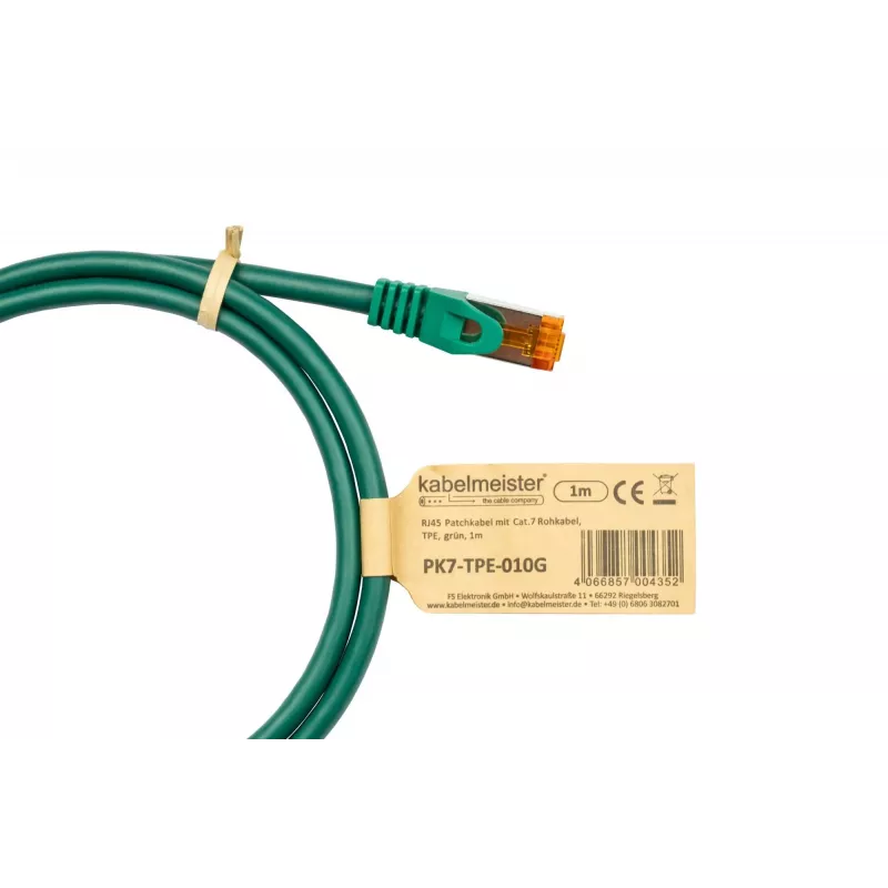 Cable Cat.7 S/FTP Patch, funda TPE, libre de halógenos, verde, 0,5m KABELMEISTER