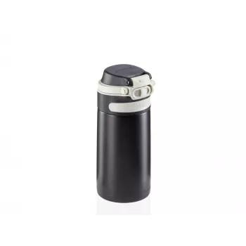 Vaso térmico Flip 350 ml negro con aislamiento al vacío y tapa flip-top LEIFHEIT