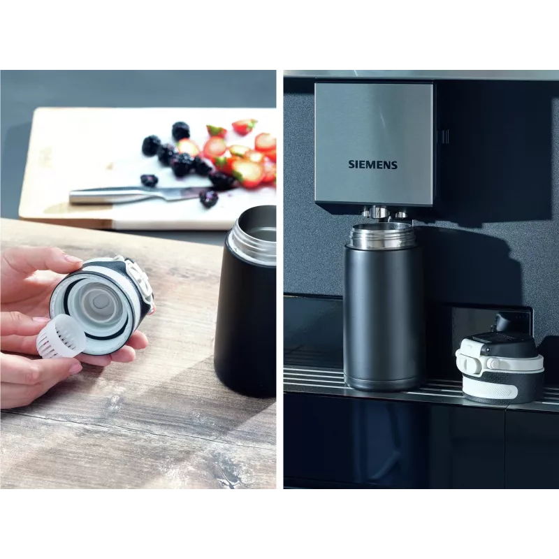 Vaso térmico Flip 350 ml negro con aislamiento al vacío y tapa flip-top LEIFHEIT