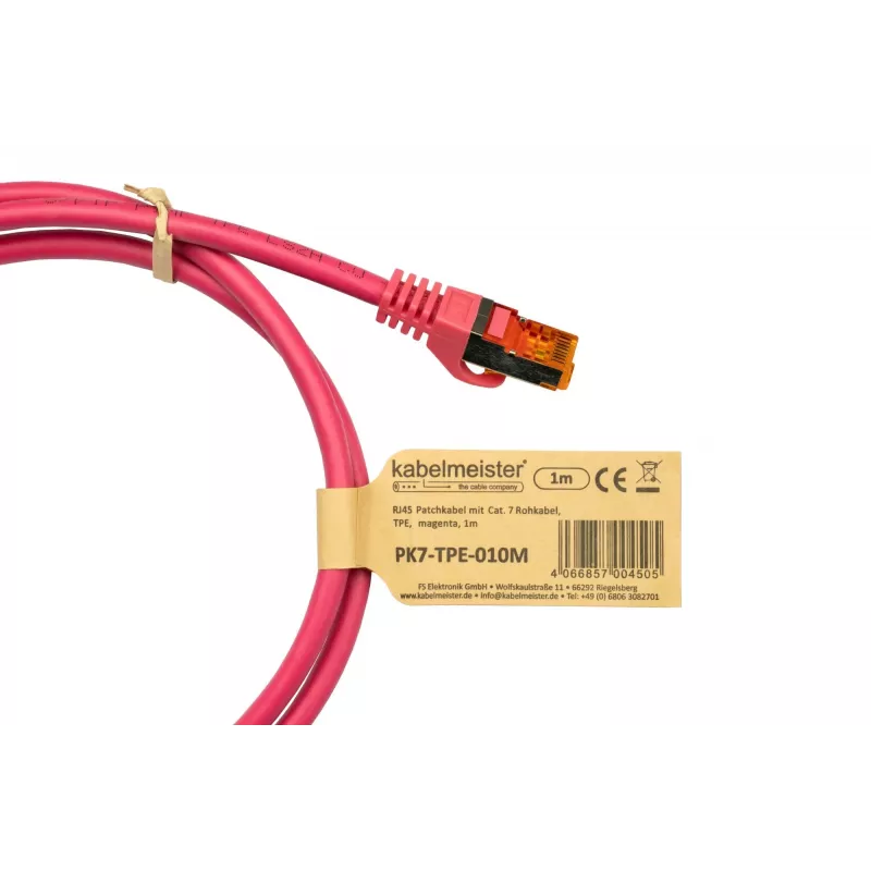 Cable Cat.7 S/FTP Patch, funda TPE, libre de halógenos, magenta, 0,15 m Kabelmeister