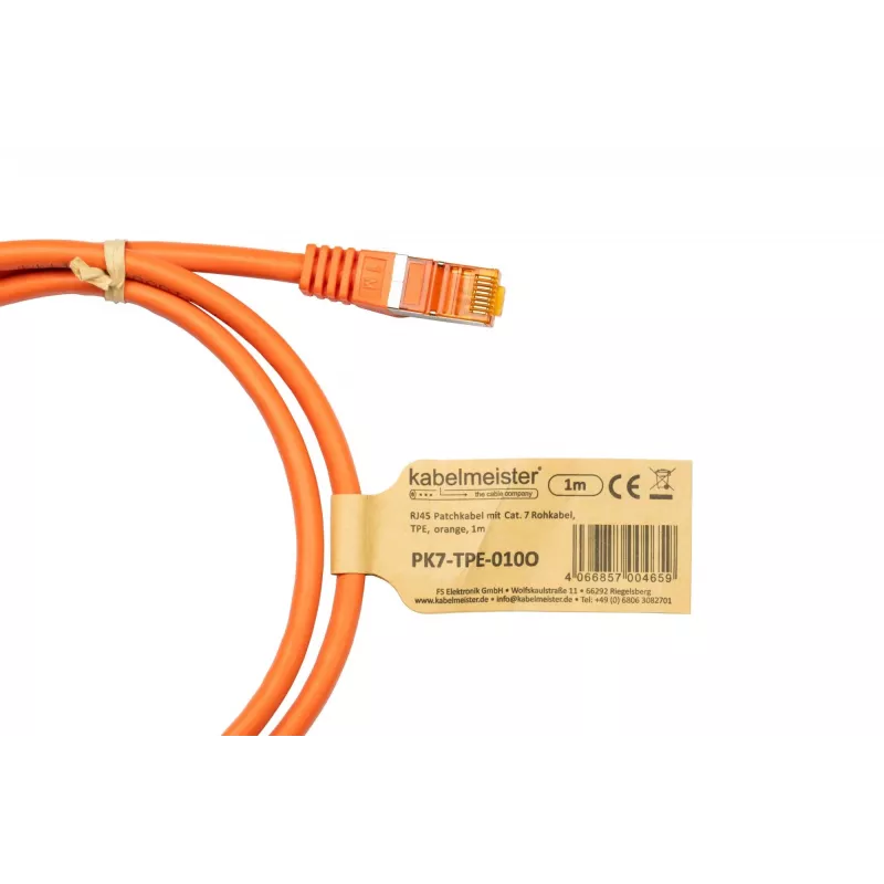 Cable Cat.7 S/FTP Patch, RJ45, TPE, libre de halógenos, naranja, 5 m Kabelmeister