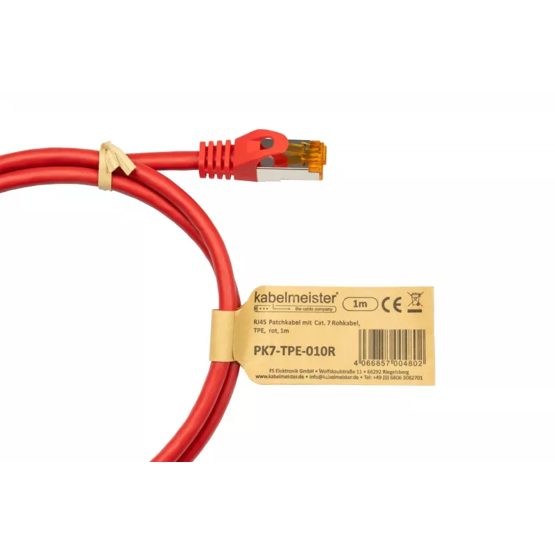Cable Cat.7 S/FTP Patch, funda TPE, libre de halógenos, rojo, 15 m Kabelmeister