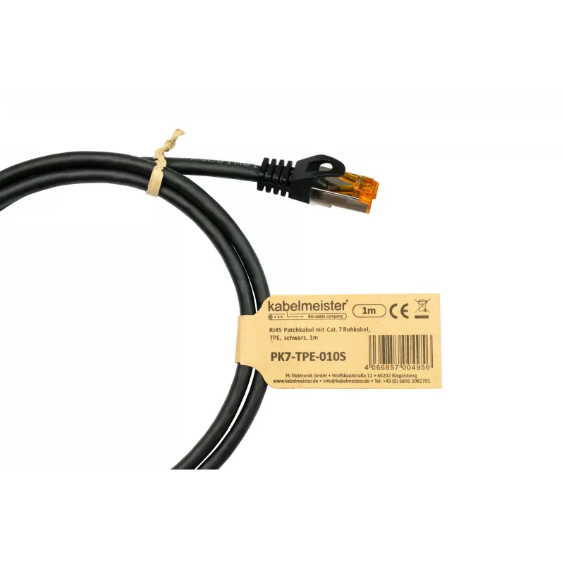 Cable RJ45 Patch Cat.7 S/FTP, funda TPE, libre de halógenos, negro, 0,15m Kabelmeister