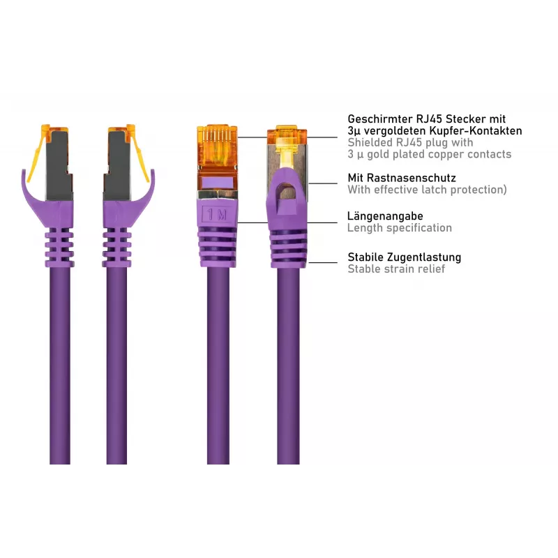 Cable Cat.7 S/FTP Patch, funda TPE, libre de halógenos, violeta, 0,15m KABELMEISTER