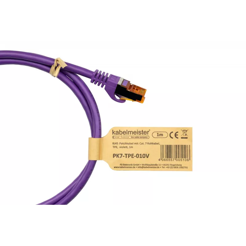 Cable Cat.7 S/FTP Patch, funda TPE, libre de halógenos, violeta, 0,15m KABELMEISTER