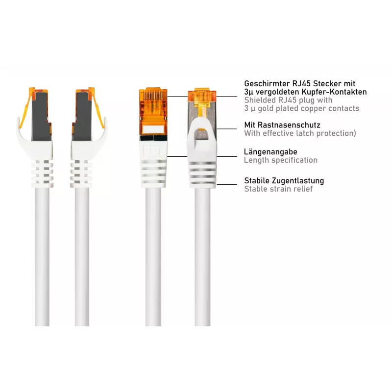 Cable Cat.7 S/FTP Patch Kabelmeister, funda TPE, libre de halógenos, blanco, 5m