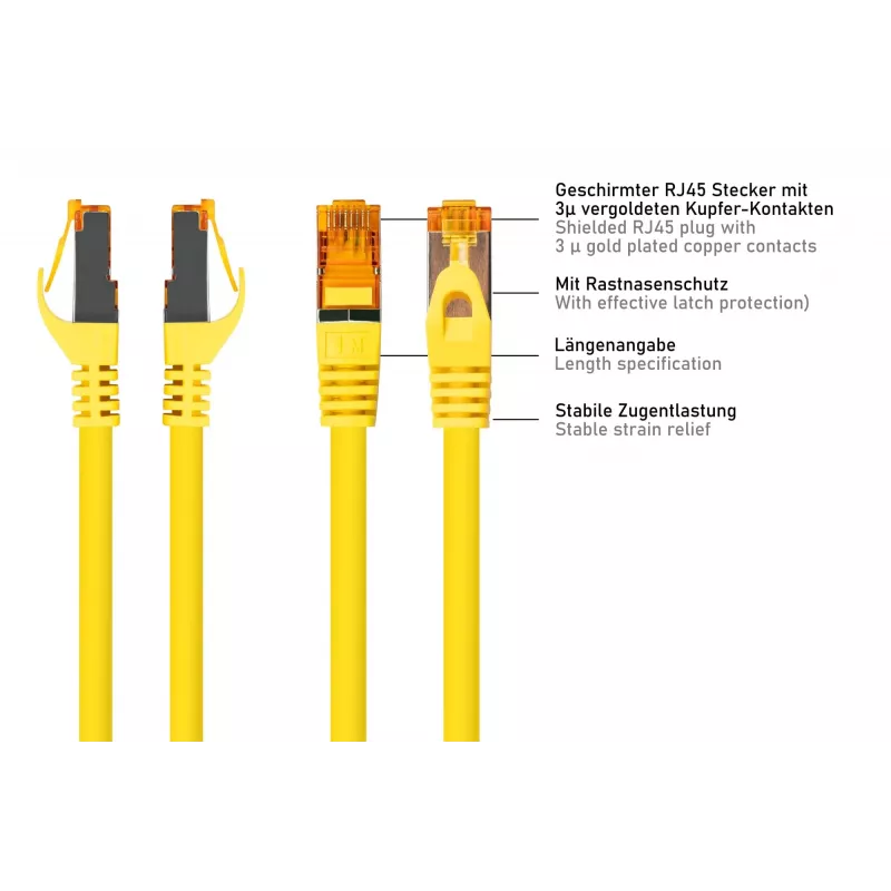 Cable Patch RJ45 Cat.7 S/FTP Kabelmeister, funda TPE, libre de halógenos, amarillo, 1,5m