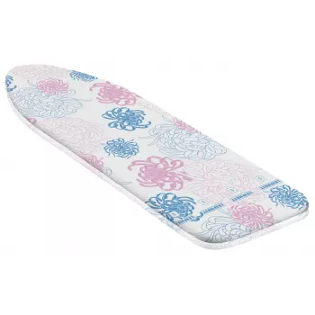 Funda de tabla de planchar Cotton Classic S LEIFHEIT 112x34 cm, 100% algodón, acolchado de espuma, cordón, estampado azul/blanco