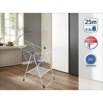 Tendedero Classic 250 Flex LEIFHEIT - 25 m de tendedero, alas ajustables en altura, plegable, blanco/azul
