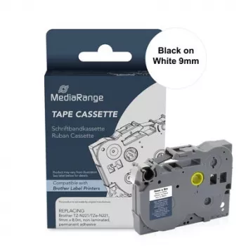 Cartucho de cinta de rotulación para Brother TZ-N221/TZe-NX221 MediaRange, 9mm x 8m, negro sobre blanco