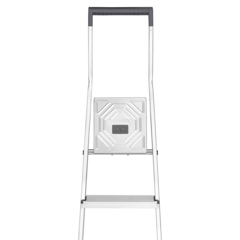 Hailo L40 StandardLine escalera de tijera de seguridad de aluminio de 4 peldaños con bandeja multiusos, 150 kg de carga, EN 131