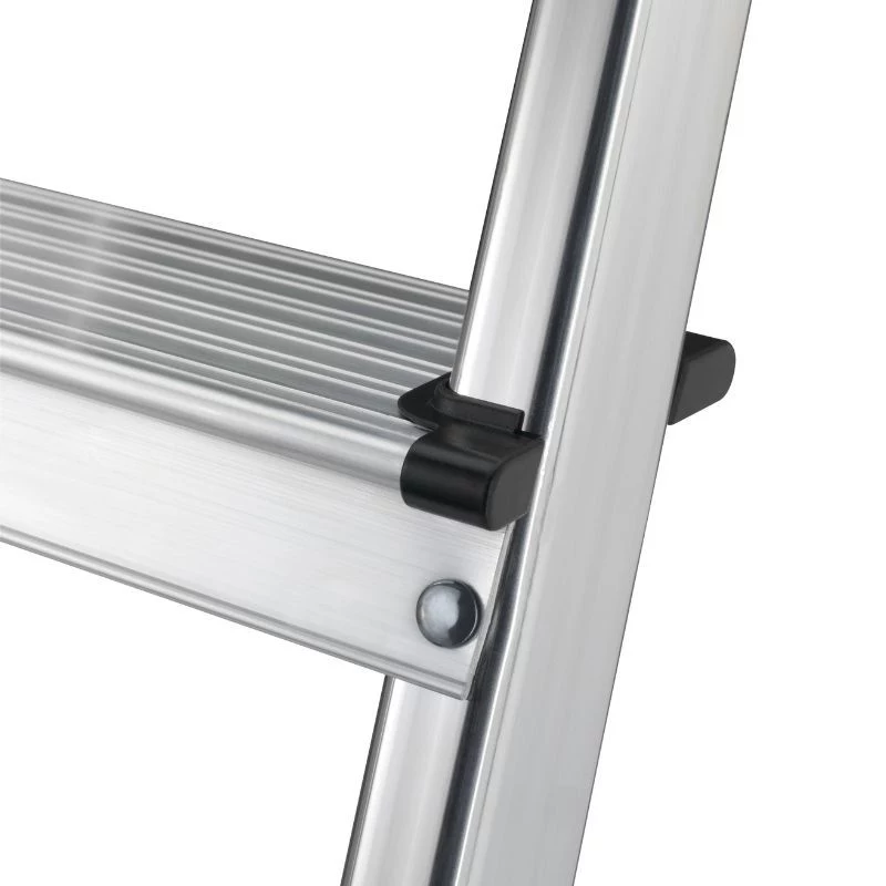 Hailo L40 StandardLine escalera de tijera de seguridad de aluminio de 4 peldaños con bandeja multiusos, 150 kg de carga, EN 131