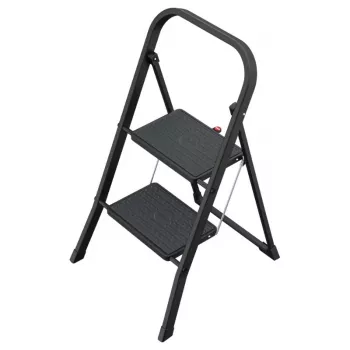 HAILO K44 StandardLine escalera plegable con barra de seguridad, 2 peldaños, acero, negro, 150 kg