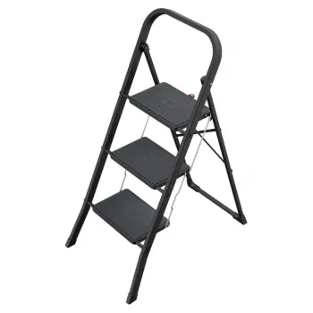 HAILO K44 StandardLine escalera plegable, 3 peldaños, barra de seguridad, negro, 150 kg