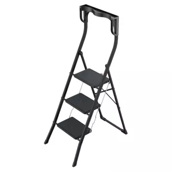HAILO K77 ComfortLine escalera plegable, 3 peldaños, aluminio, barra de seguridad, negro, 150 kg