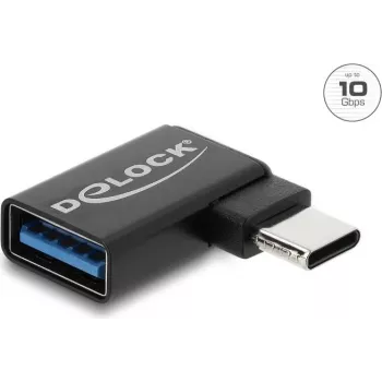 Delock adaptador USB 10 Gbps de conector macho USB Type-C™ a conector hembra USB Type-A, acodado a la izquierda