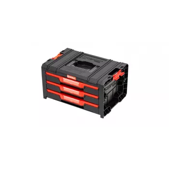 QBRICK SYSTEM PRO DRAWER 3 caja de herramientas 2.0 sistema de almacenamiento modular básico con 3 cajones planos, negro/rojo, guías metálicas, 15 kg de carga total