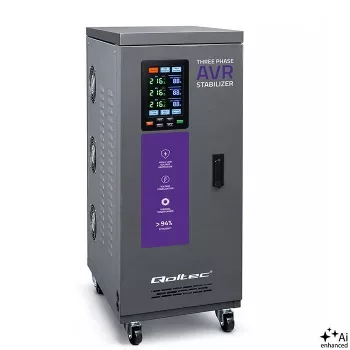 Qoltec estabilizador de tensión trifásico con servomotor AVR 15kVA con pantalla LCD, precisión ±3%, Expert Line