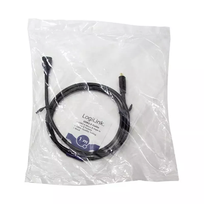 LogiLink CU0121 Cable alargador USB 2.0 Micro-B macho a Micro-B hembra, 1 m, Negro