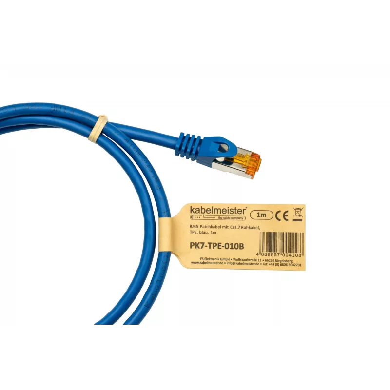 Kabelmeister Cable de red Cat.7 S/FTP, RJ45, TPE libre de halógenos, azul, 0,5m