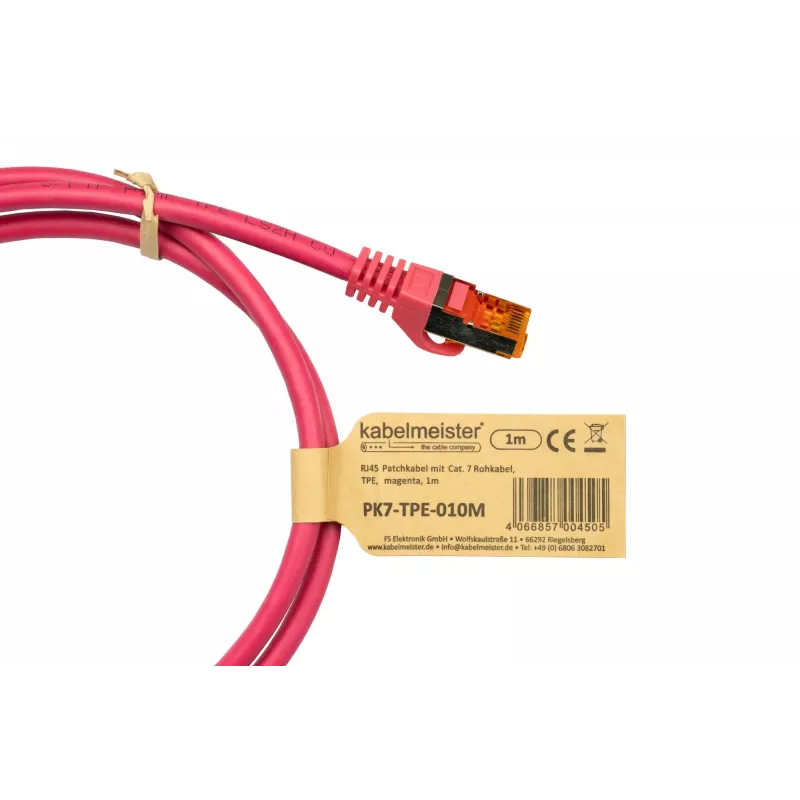 Kabelmeister Cable de red RJ45 Cat.7 S/FTP, funda TPE, libre de halógenos, magenta, 0,25m