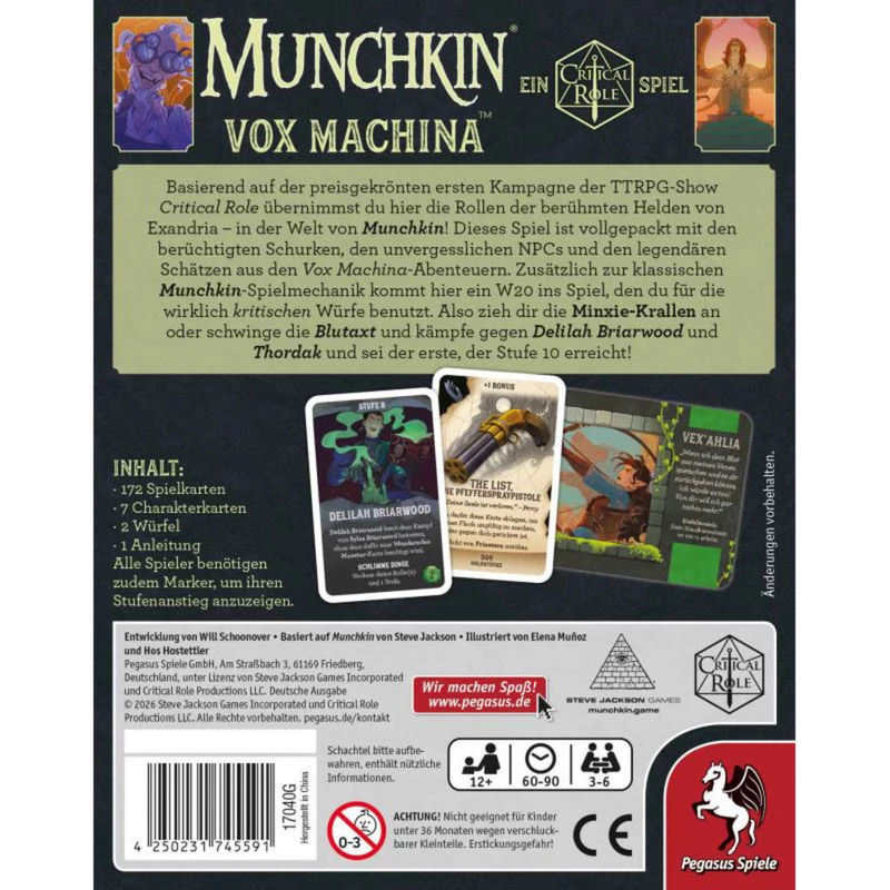 PEGASUS Munchkin Vox Machina - Critical Role Juego de cartas