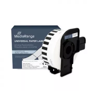 MediaRange Rollo de papel continuo para impresora de etiquetas, sustituye a Brother DK-22210, blanco, 29 mm x 30,48 m, 1 rollo (MRBDK22210)